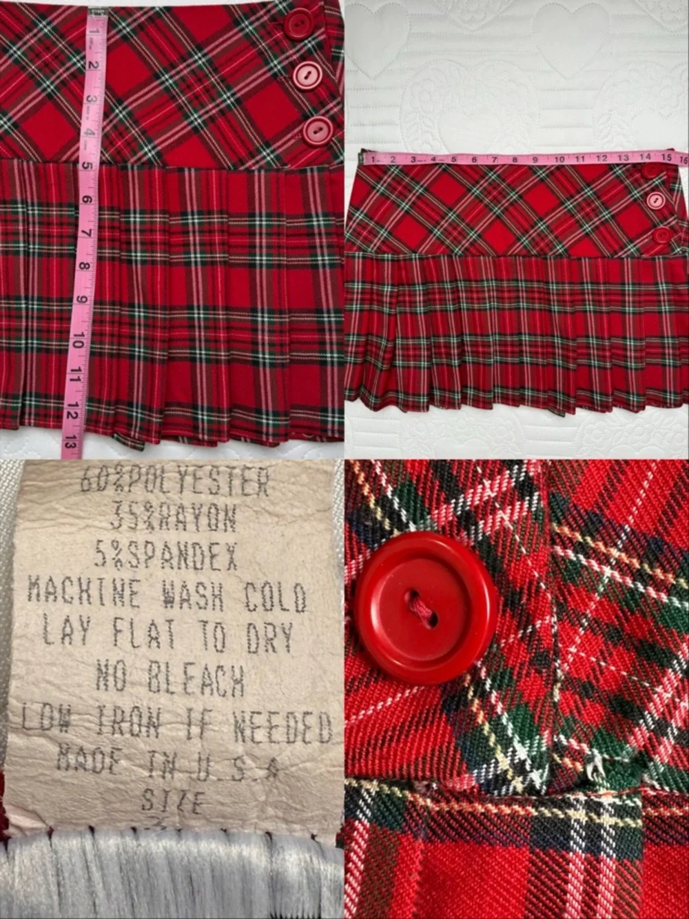 Vintage 90s Red Plaid Pleated Mini Skirt 3